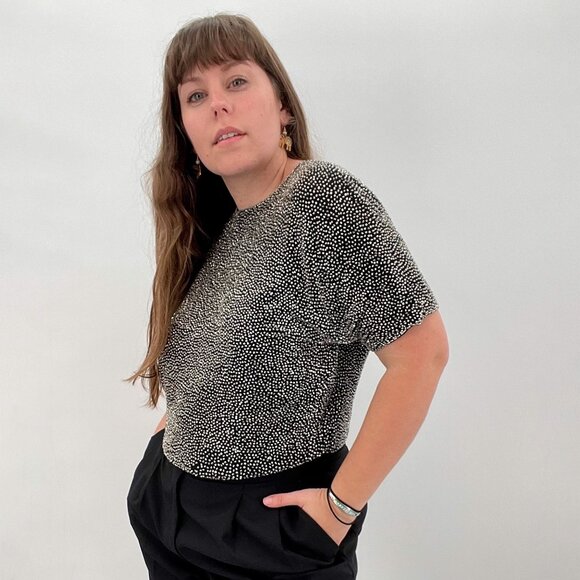 Vintage Oleg Cassini Black Tie Beaded Bodysuit | Size S-L - Picture 14 of 16